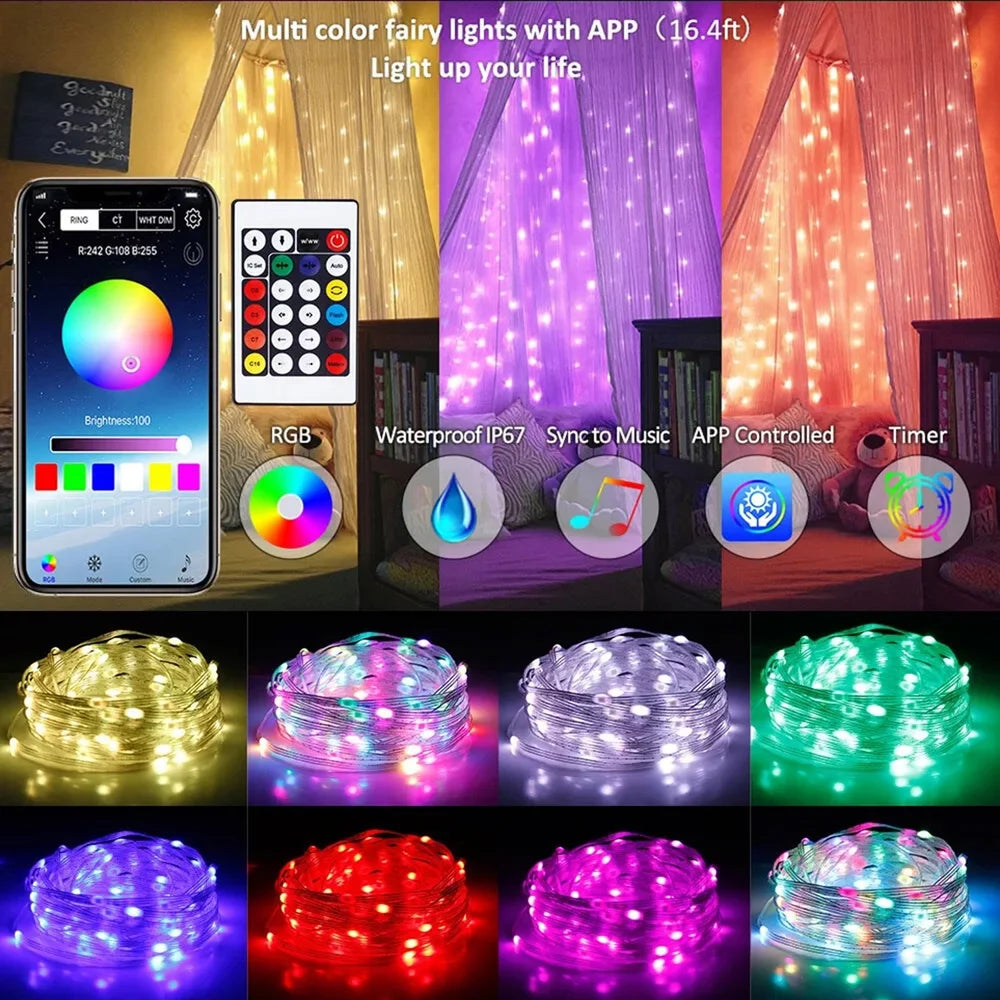 Led Fairy String Light Bluetooth APP RGB IC Smart RGB Multi Color LED Fairy Lights